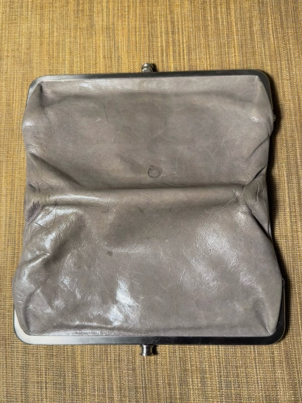 HOBO Lauren Gray Glazed Leather Double Frame Clutch - Picture 4 of 11
